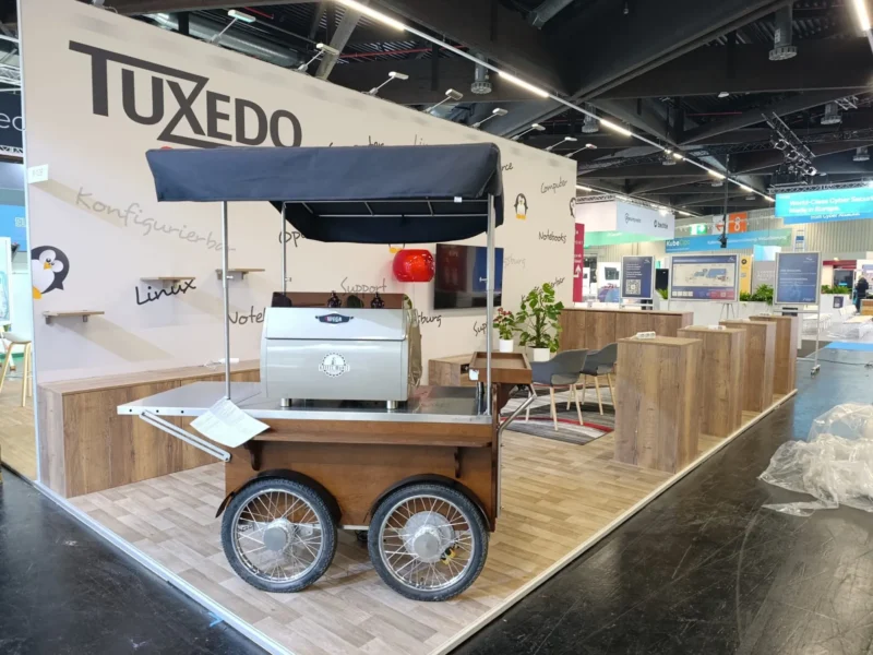 Coffee Bike am Messestand von Tuxedo Computers